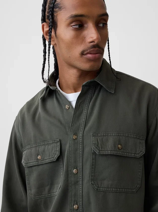 Ultrazacht denim utility-overhemd met relaxte pasvorm