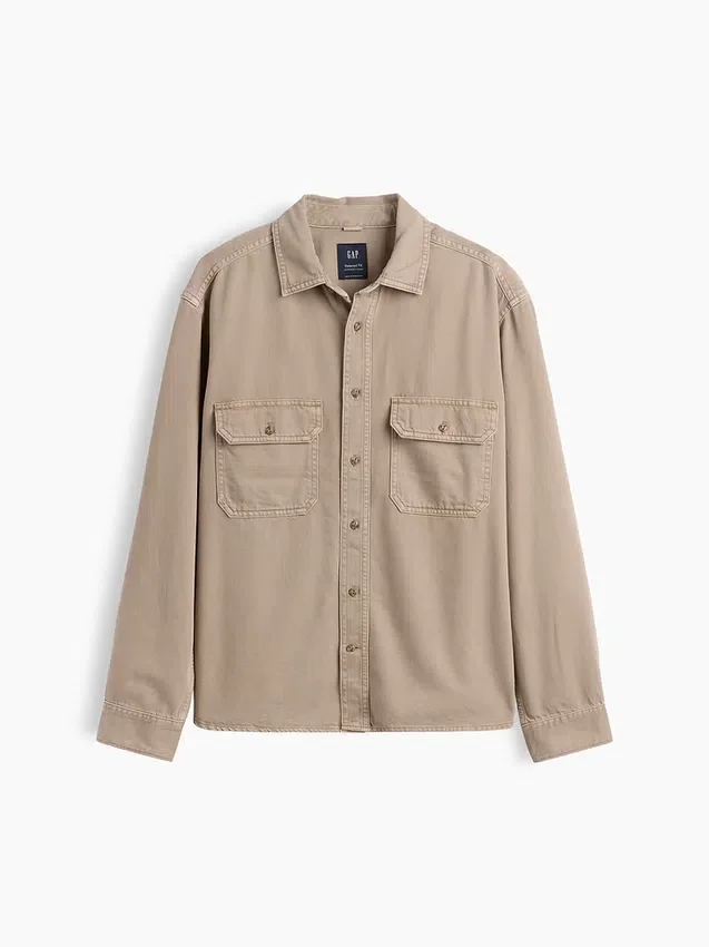 Ultrazacht denim utility-overhemd met relaxte pasvorm