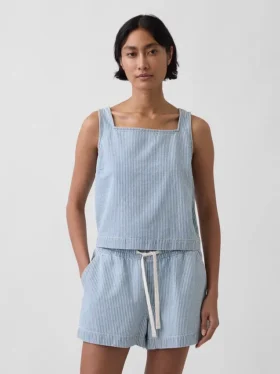 Ultrazachte cropped tanktop van gestreept denim