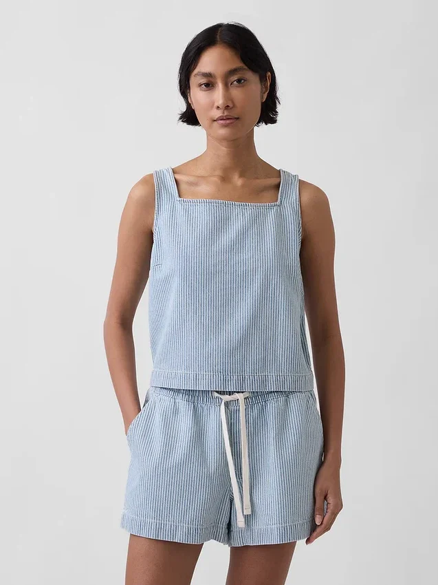 Ultrazachte cropped tanktop van gestreept denim