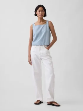 Ultrazachte cropped tanktop van gestreept denim