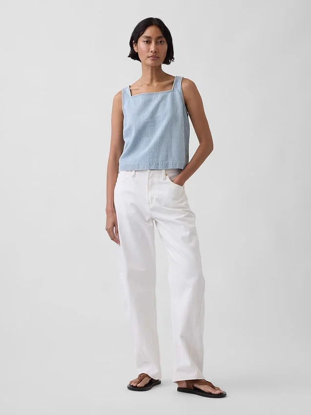 Ultrazachte cropped tanktop van gestreept denim