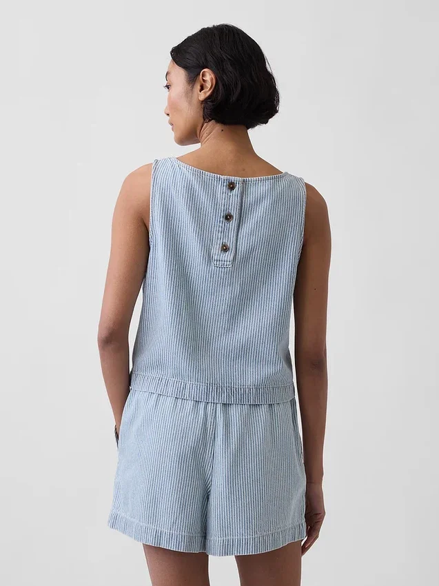 Ultrazachte cropped tanktop van gestreept denim