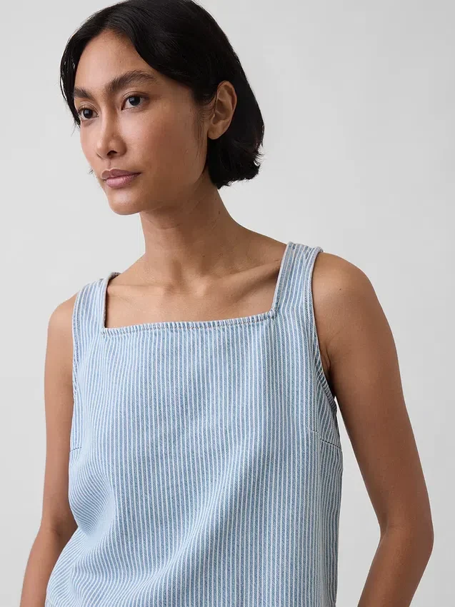 Ultrazachte cropped tanktop van gestreept denim