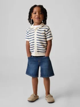 Ultrazachte denim baggy-korte broek met elastische tailleband voor Baby & Peuter
