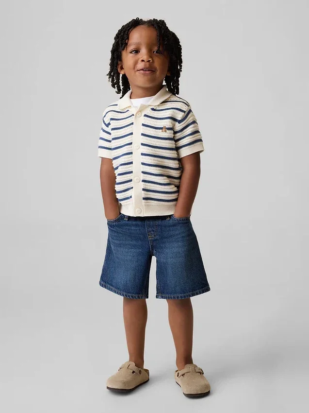 Ultrazachte denim baggy-korte broek met elastische tailleband voor Baby & Peuter