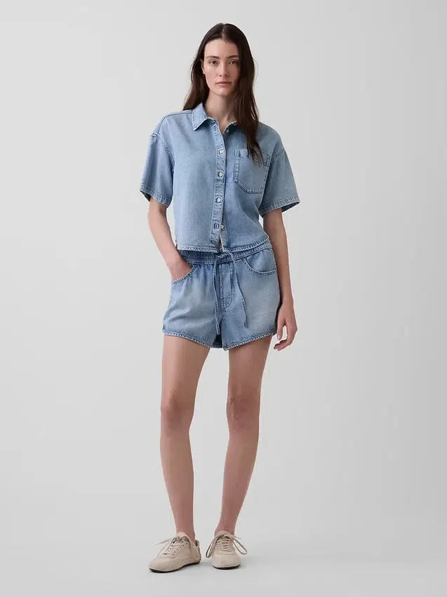 Ultrazachte denim Easy Dolphin-korte broek met middelhoge taille