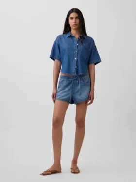 Ultrazachte denim Easy Dolphin-korte broek met middelhoge taille