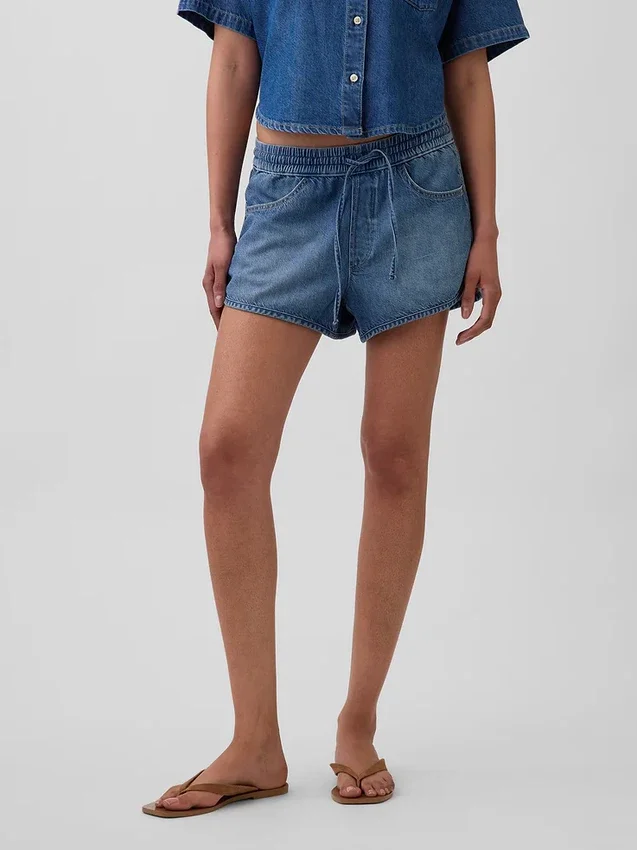 Ultrazachte denim Easy Dolphin-korte broek met middelhoge taille