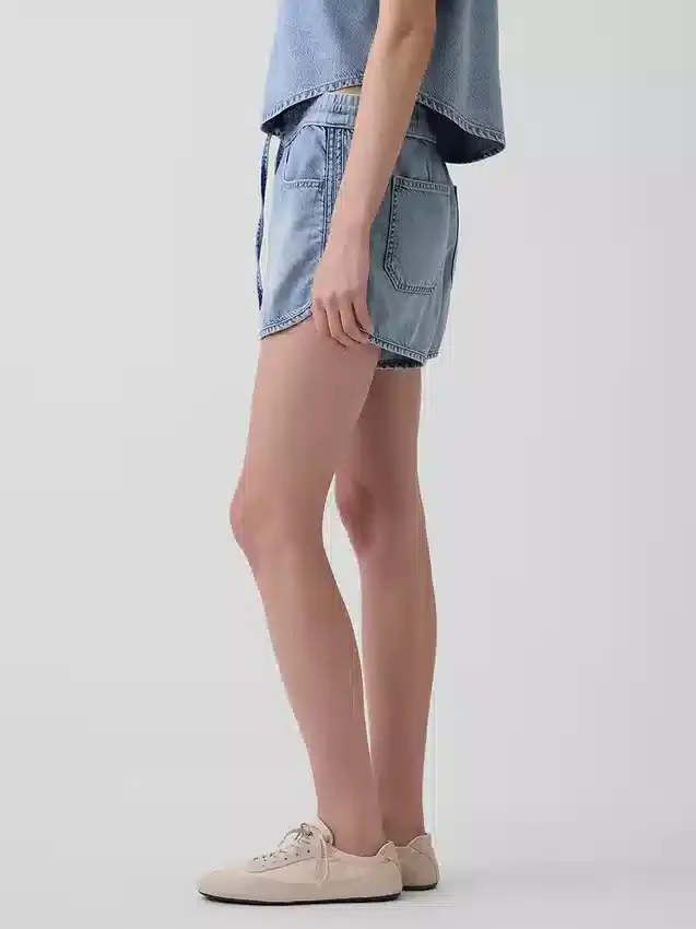 Ultrazachte denim Easy Dolphin-korte broek met middelhoge taille
