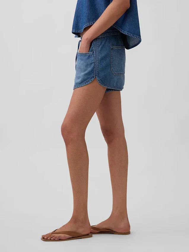Ultrazachte denim Easy Dolphin-korte broek met middelhoge taille