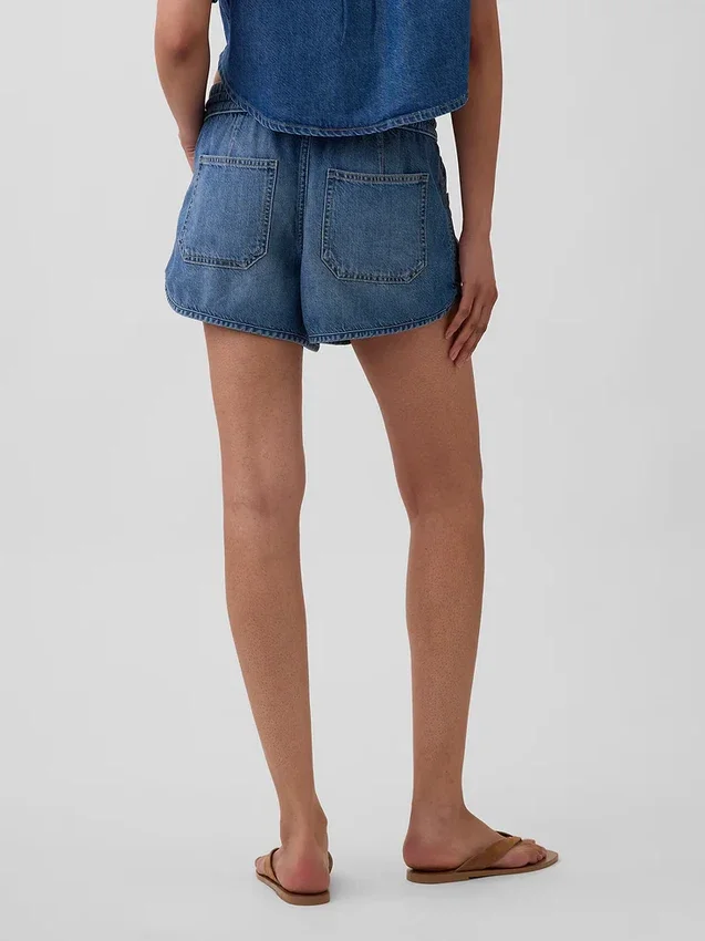Ultrazachte denim Easy Dolphin-korte broek met middelhoge taille