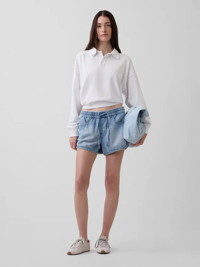 Ultrazachte denim Easy Dolphin-korte broek met middelhoge taille