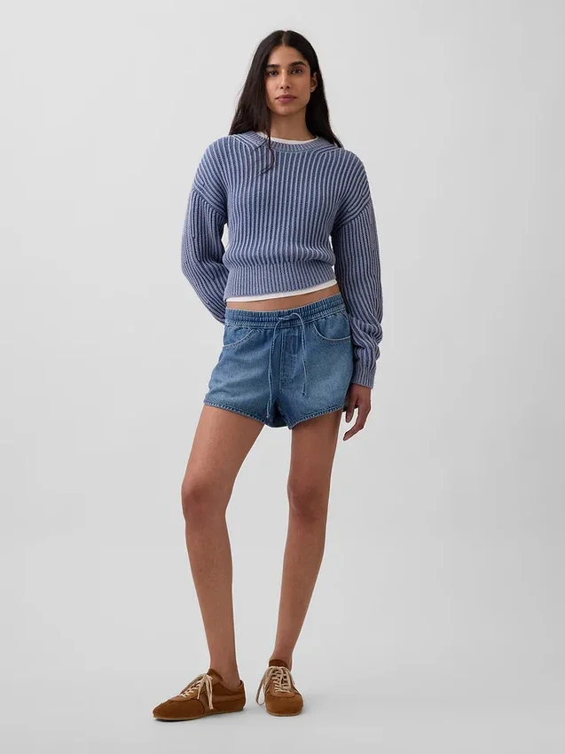 Ultrazachte denim Easy Dolphin-korte broek met middelhoge taille