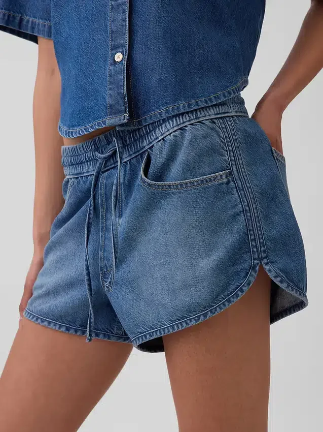 Ultrazachte denim Easy Dolphin-korte broek met middelhoge taille