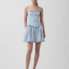 Ultrazachte denim gestreepte minijurk met lage taille