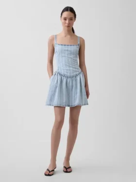 Ultrazachte denim gestreepte minijurk met lage taille