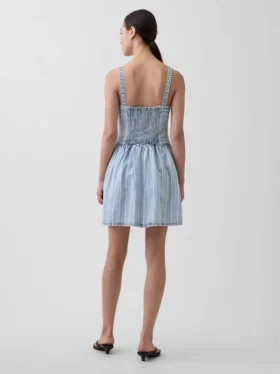 Ultrazachte denim gestreepte minijurk met lage taille
