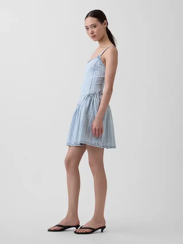 Ultrazachte denim gestreepte minijurk met lage taille