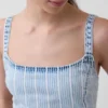 Ultrazachte denim gestreepte minijurk met lage taille