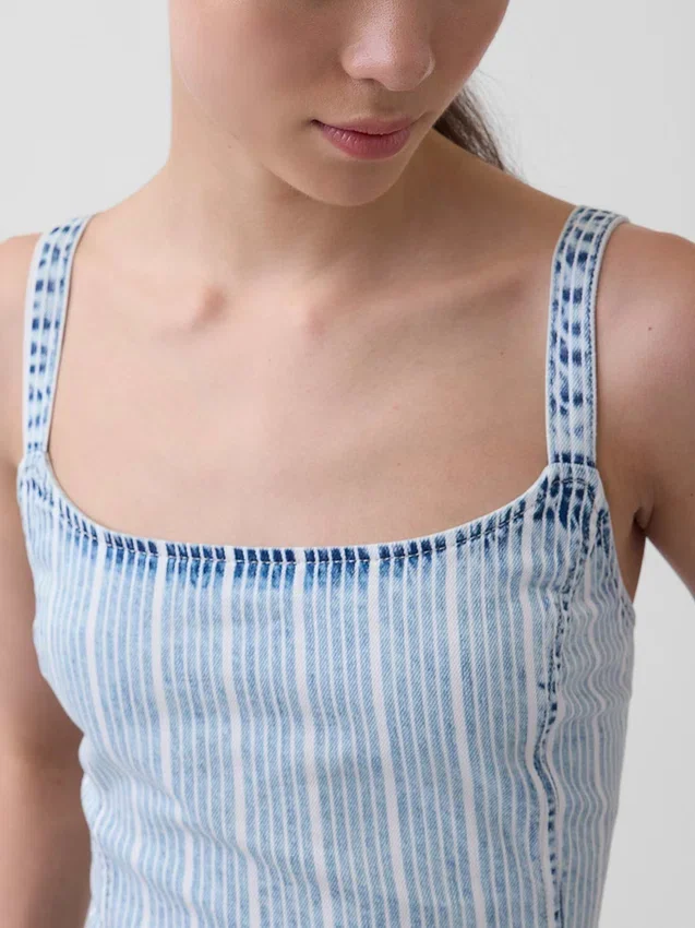 Ultrazachte denim gestreepte minijurk met lage taille