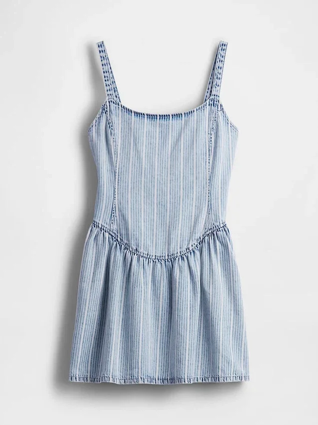 Ultrazachte denim gestreepte minijurk met lage taille