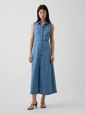 Ultrazachte denim maxi-shirtjurk