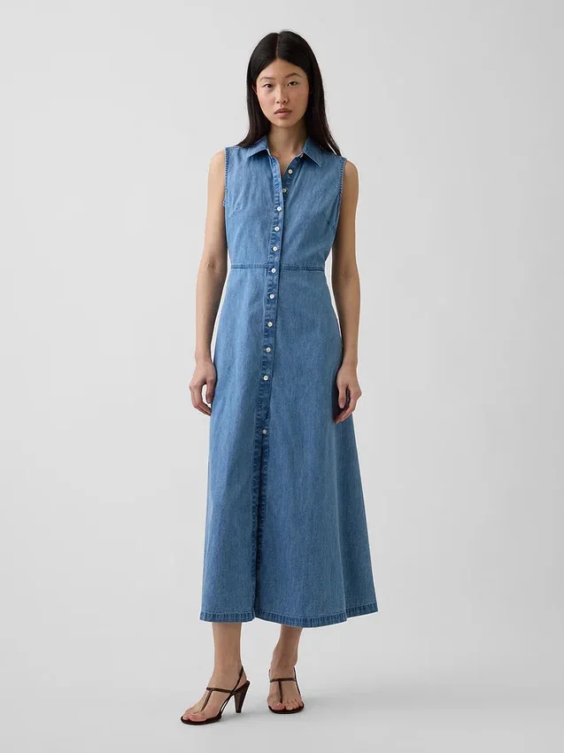 Ultrazachte denim maxi-shirtjurk