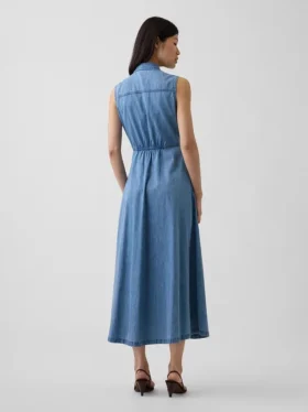 Ultrazachte denim maxi-shirtjurk