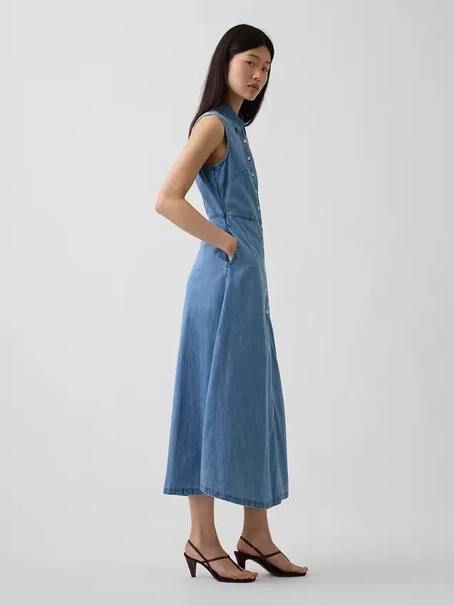 Ultrazachte denim maxi-shirtjurk