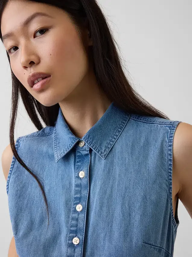 Ultrazachte denim maxi-shirtjurk