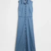 Ultrazachte denim maxi-shirtjurk