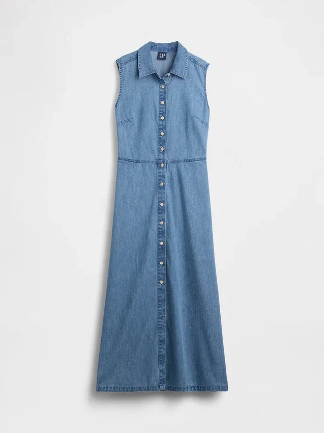 Ultrazachte denim maxi-shirtjurk