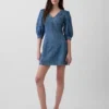 Ultrazachte denim mini-jurk met pofmouwen