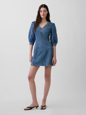 Ultrazachte denim mini-jurk met pofmouwen