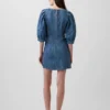 Ultrazachte denim mini-jurk met pofmouwen