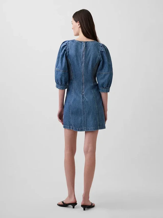 Ultrazachte denim mini-jurk met pofmouwen