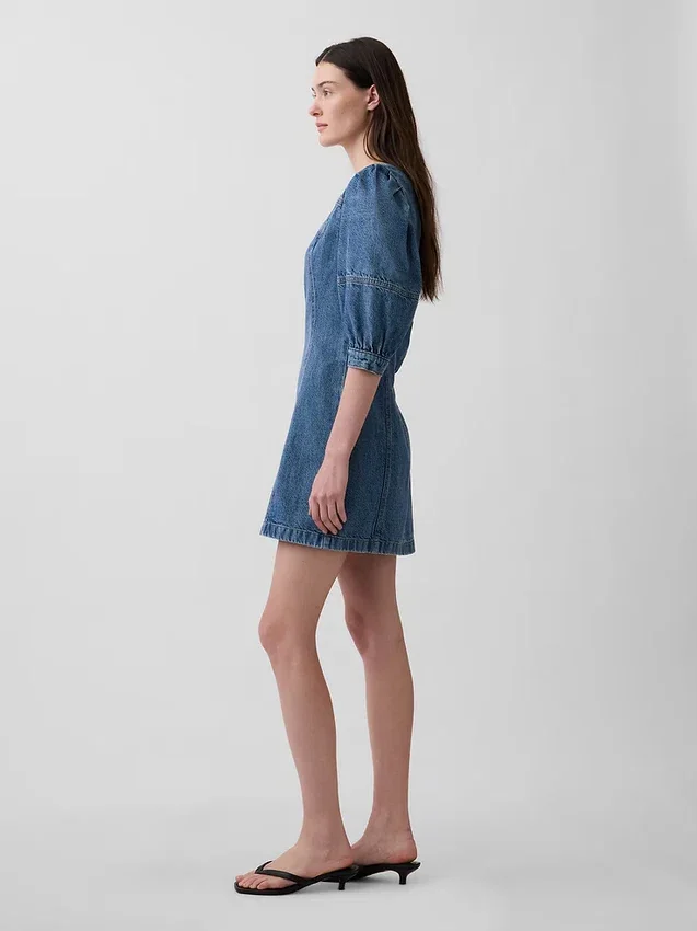 Ultrazachte denim mini-jurk met pofmouwen