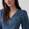 Ultrazachte denim mini-jurk met pofmouwen