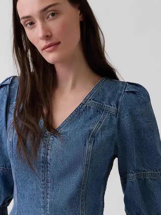 Ultrazachte denim mini-jurk met pofmouwen