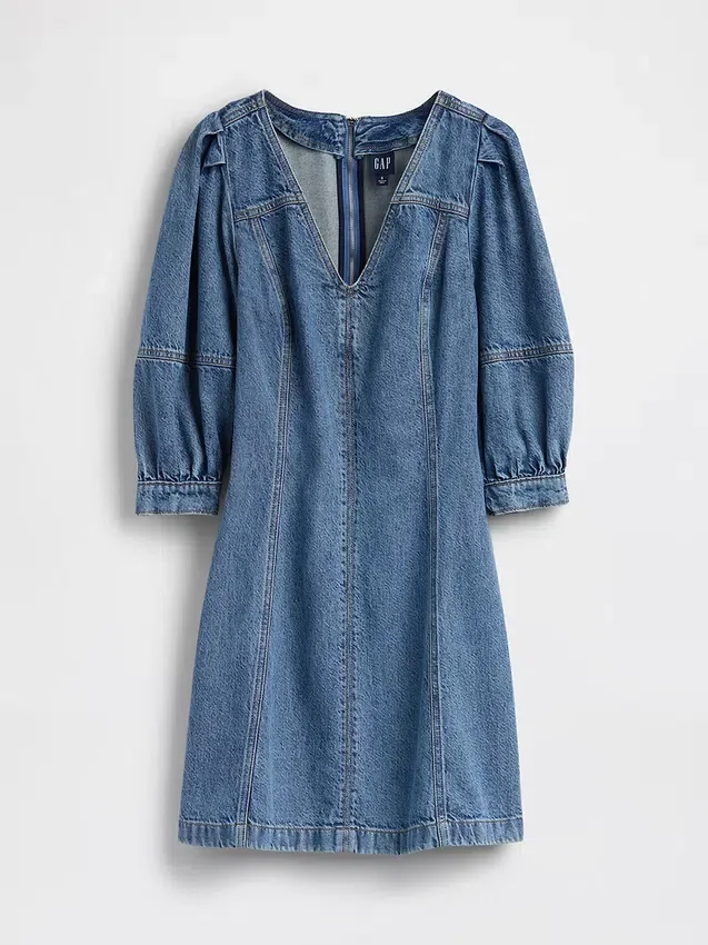 Ultrazachte denim mini-jurk met pofmouwen