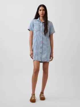 Ultrazachte denim mini-shirtjurk