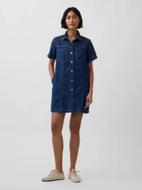 Ultrazachte denim mini-shirtjurk