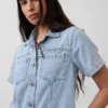 Ultrazachte denim mini-shirtjurk