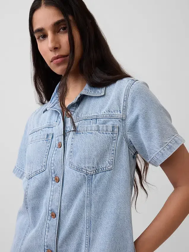 Ultrazachte denim mini-shirtjurk