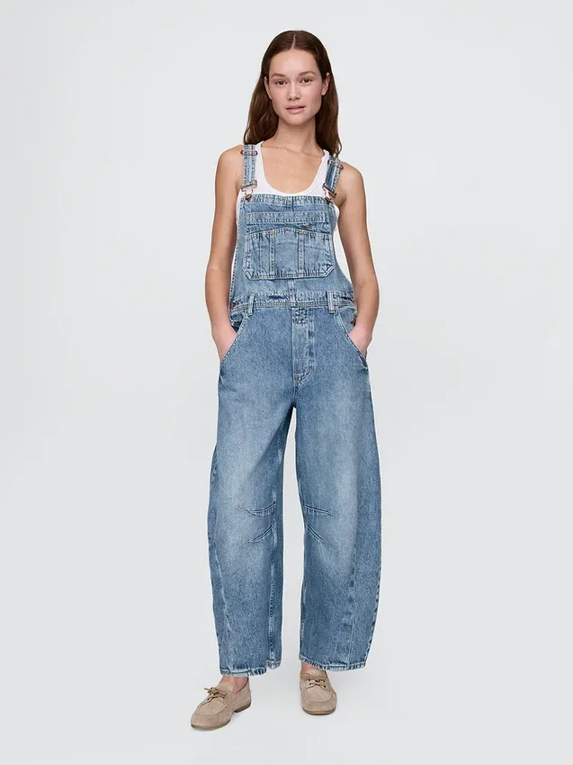 Ultrazachte denim-overall met hoefijzervormige schouderbanden