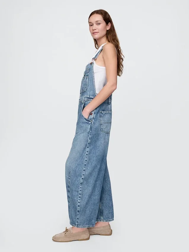 Ultrazachte denim-overall met hoefijzervormige schouderbanden