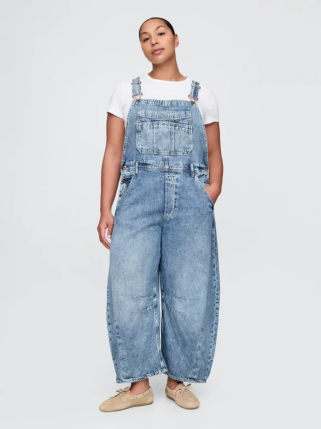Ultrazachte denim-overall met hoefijzervormige schouderbanden