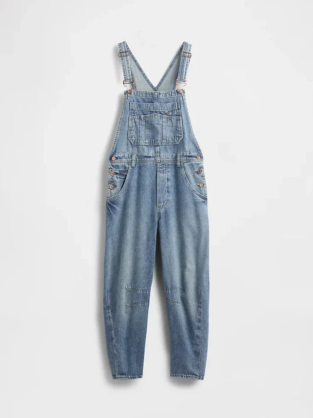 Ultrazachte denim-overall met hoefijzervormige schouderbanden