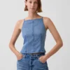 Ultrazachte denim top met naad en vierkante hals